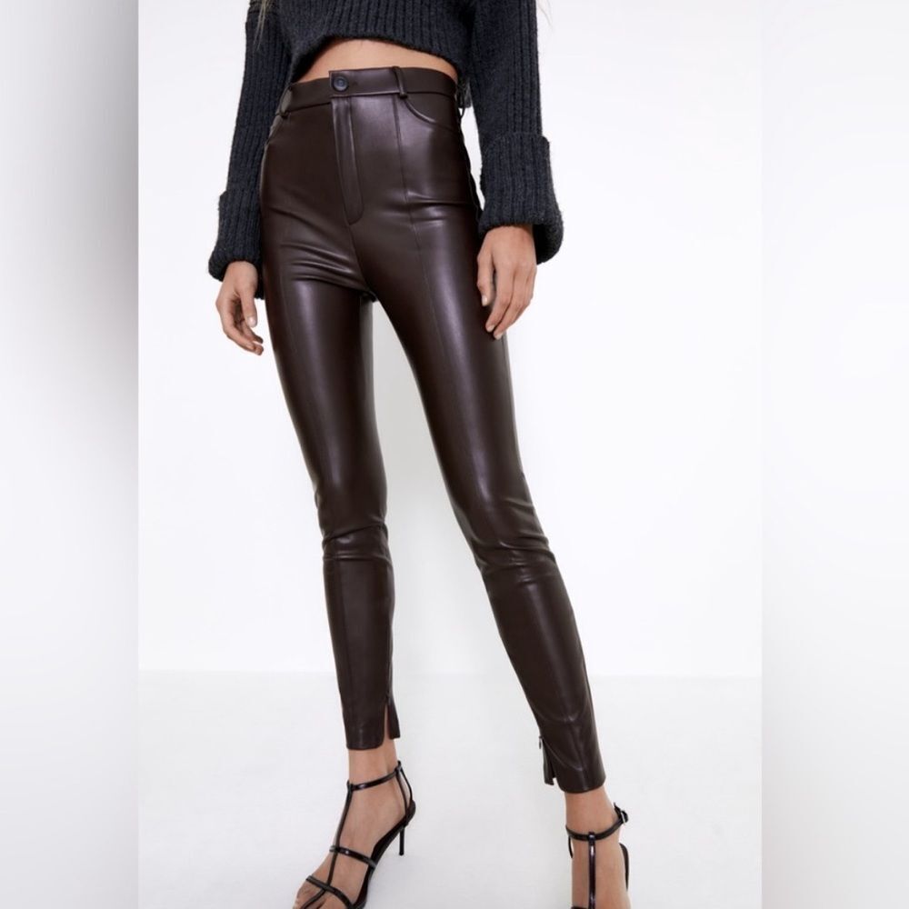 Zara‎ dark brown faux leather leggings pants